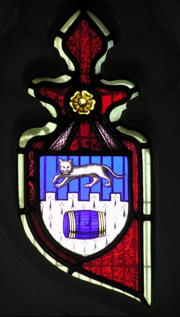 Stained glass rebus in south window of Church - 1850